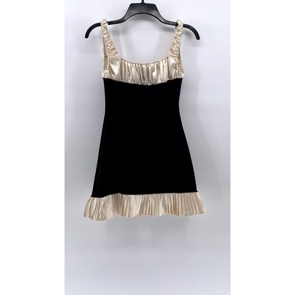 UNBRANDED Women's Black-Gold Pleated Button-Front Bodycon Tank Mini Dress SZ S - Picture 3 of 10